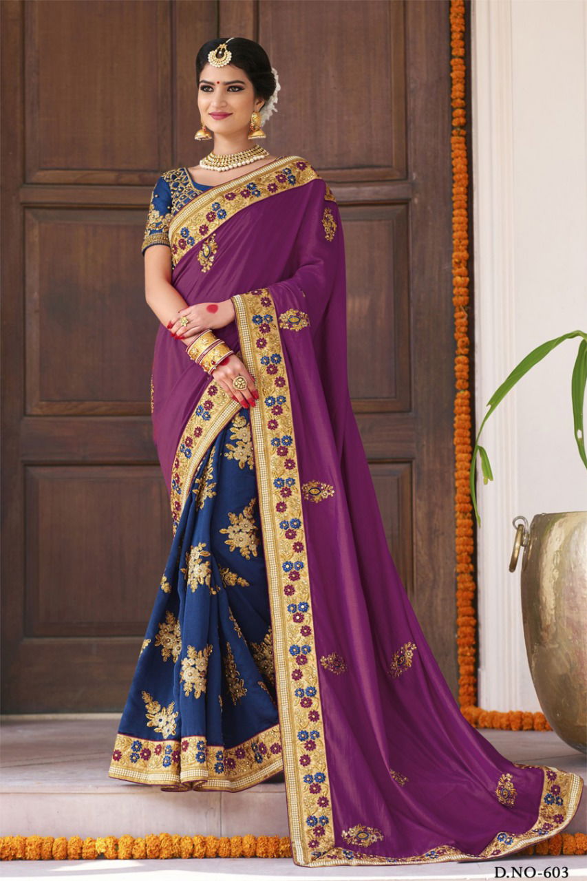404 SBP Embroidery Double Colour Sarees Silk Catalog